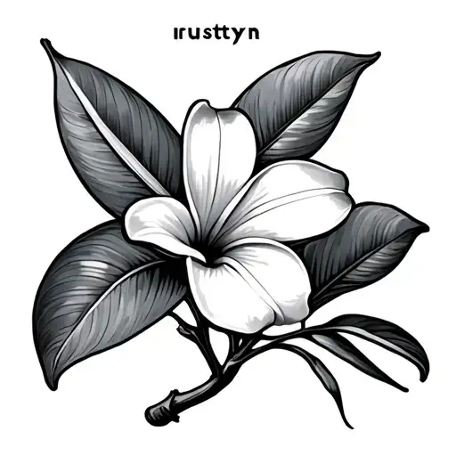 Frangipani with the word rustyn in the stem  tattoo design idea