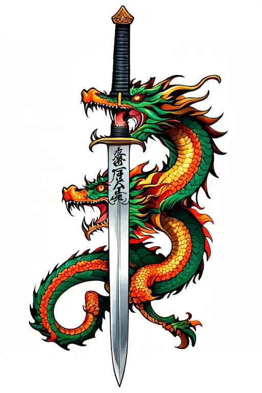 dragon around katana sword tattoo design idea