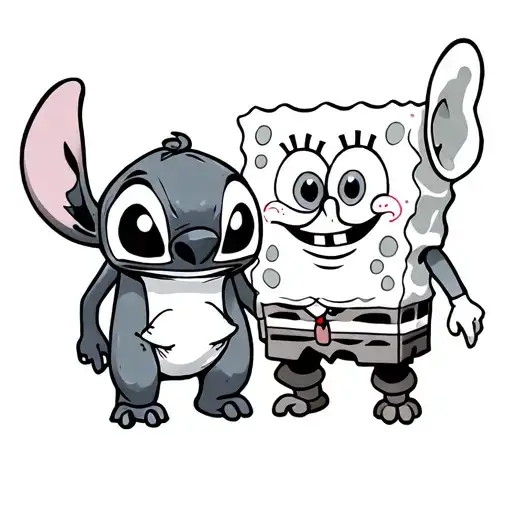 Stich and SpongeBob together tattoo design idea