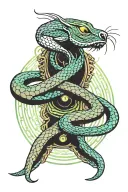 mongoose snake, snake coiled, mongooose bearing fangs, snake bearing fangs, action pose tattoo design idea
