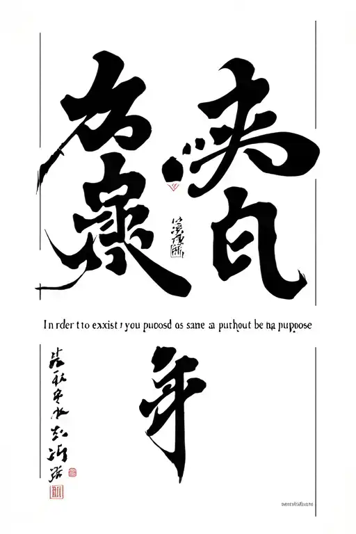love kanji symbol with this quote "In order to exist you need a purpose, to exist without a purpose is the same as being tattoo design idea