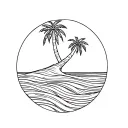 circle with waves inside, palm tree over top of it all tattoo design idea