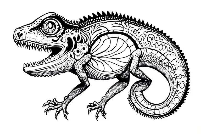 cameleon with a boomerang fine line no detail tattoo design idea