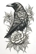 crow trapped in rose thorns tattoo design idea