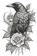 crow trapped in rose thorns tattoo design idea