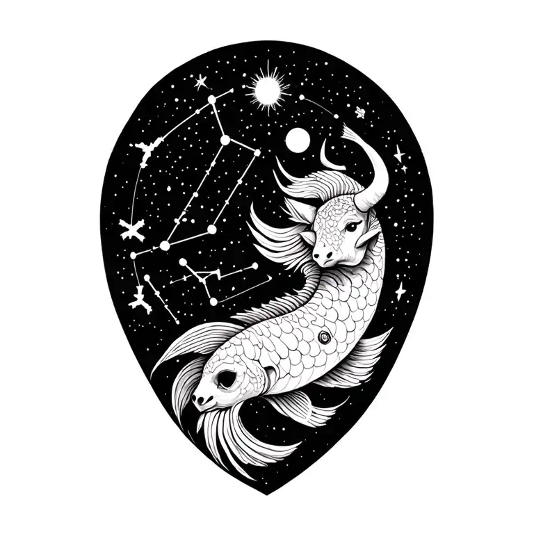 4 constellations, pisces, Taurus, libra and sagittarius tattoo design idea