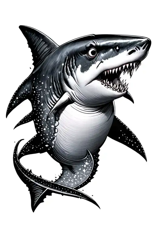 sword shark with a sparkle stars tattoo design idea