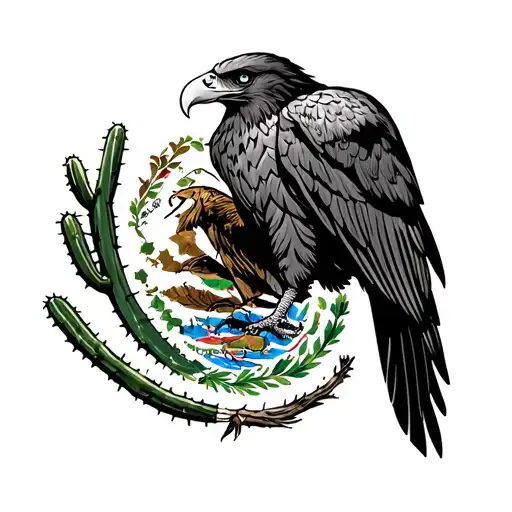 mexican flag eagle on cactus tattoo design idea