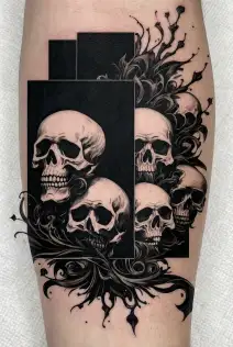 "Skulls around black square" Coverup tattoo design idea