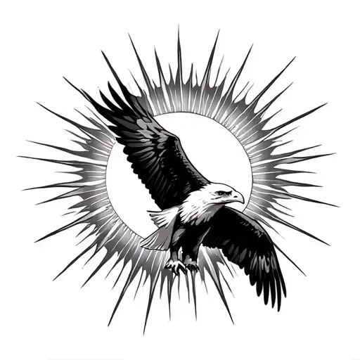 large sun with eagle soaring through the sun rays tattoo design idea