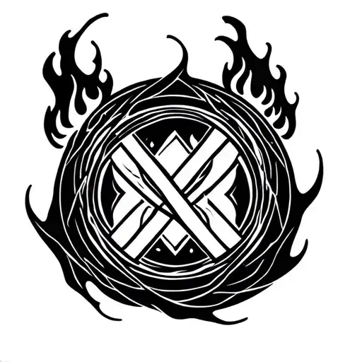 infinity sign in a circle surrounding with fire and water tattoo design idea