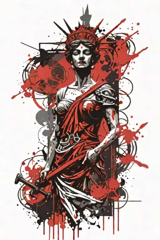 themis statue standing proudly tattoo design idea