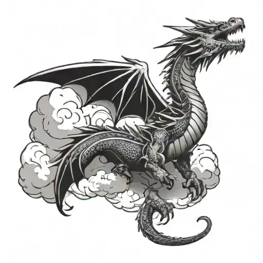 dragon and cloud filled sky tattoo design idea