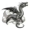 dragon and cloud filled sky tattoo design idea