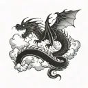 dragon and cloud filled sky tattoo design idea