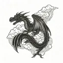 dragon and cloud filled sky tattoo design idea
