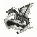dragon and cloud filled sky tattoo design idea