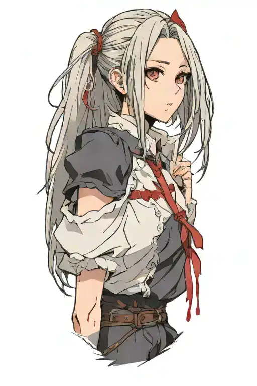 Dark Souls with hair with pigtails with blood on face Shoulder portrait tattoo design idea