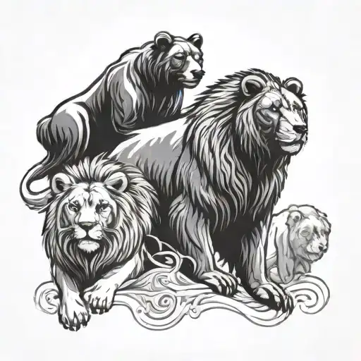 bear and lion and ape tattoo design idea