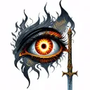 eye of sauron, narsil sword, elvish script flowing tattoo design idea