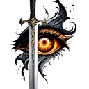 eye of sauron, narsil sword, elvish script flowing tattoo design idea