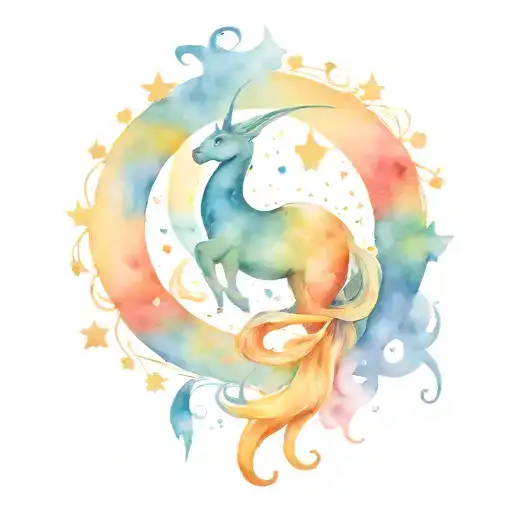 Capricorn sun moon stars representing tattoo design idea