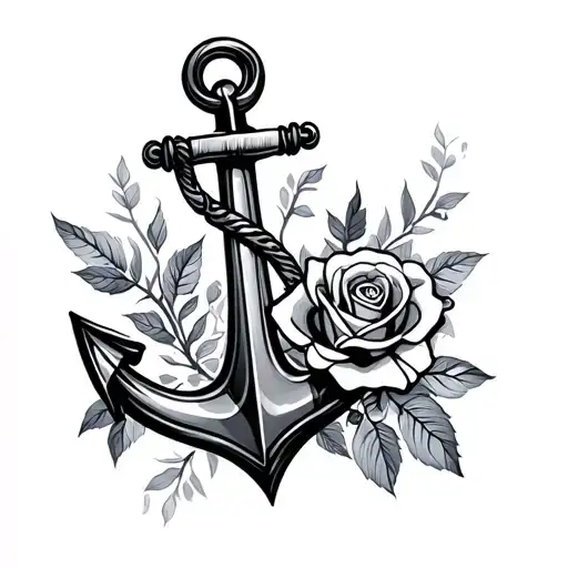 Anchor and roses tattoo design idea