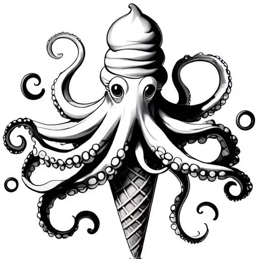 ice cream cone with an octopus  tattoo design idea