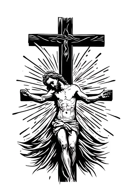 bold silhouette of jesus hanging on the cross with just a slight tribal effect tattoo design idea