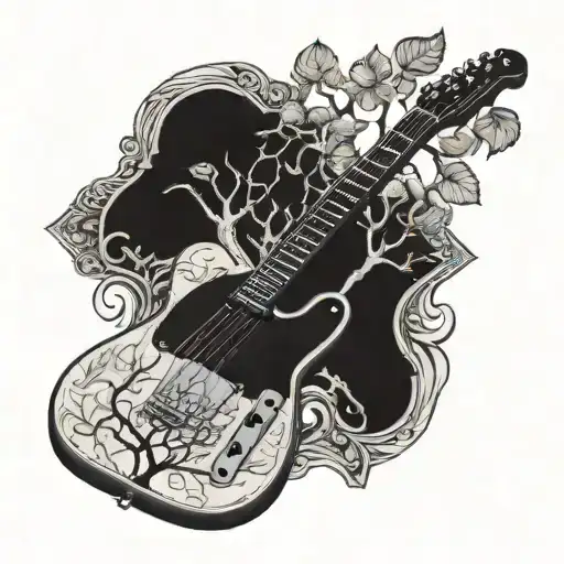 telecaster guitar and tree tattoo design idea