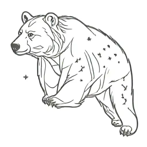 Bear with ursa major constellation fine tattoo design idea