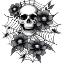 wispy spider webs, lady bugs, tiny skull flowers tattoo design idea