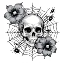 wispy spider webs, lady bugs, tiny skull flowers tattoo design idea