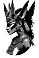 Aztec Warrior Girl With Technology With Egyptian God Anubis, Inka Symbolism, All Seing Eye tattoo design idea