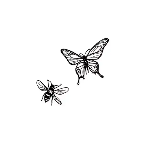 small butterfly and small bee flying tattoo design idea