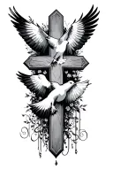 skinny cross with doves flying tattoo design idea