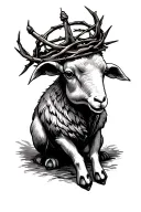 Sailor Jerry style lamb wearing a crown of thorns intertwined tattoo design idea