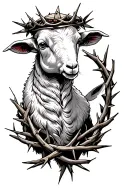 Sailor Jerry style lamb wearing a crown of thorns intertwined tattoo design idea