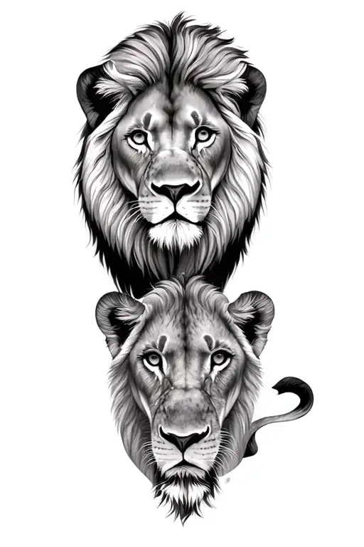 Lion with main on top, then lioness, then 2 cubs please tattoo design idea