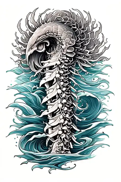 Ocean themed spine tattoo tattoo design idea