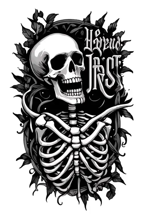 skeleton and lettering tattoo design idea