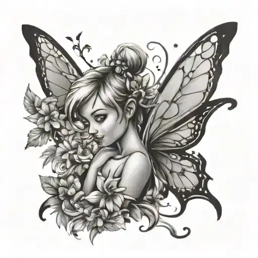 tinkerbell and butterfly tattoo design idea