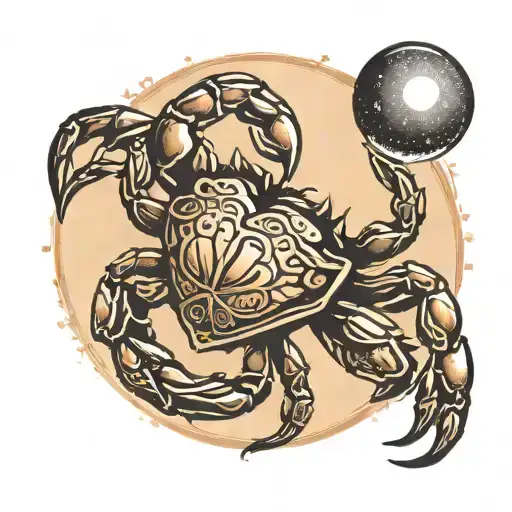 scropio crab heart sun setting tattoo design idea