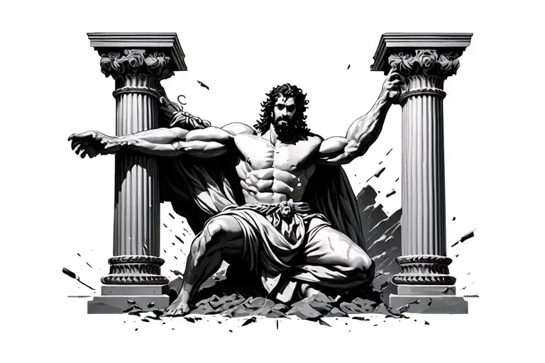 samson breaking the pillars tattoo design idea