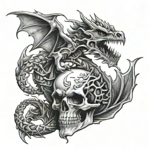 dna skull dragon with lighting tattoo design idea