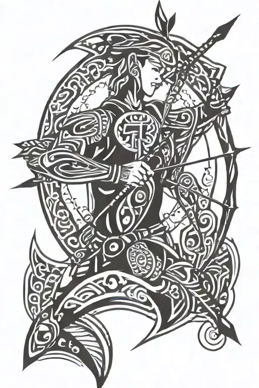 Hunter with bow And arrow design tattoo design idea