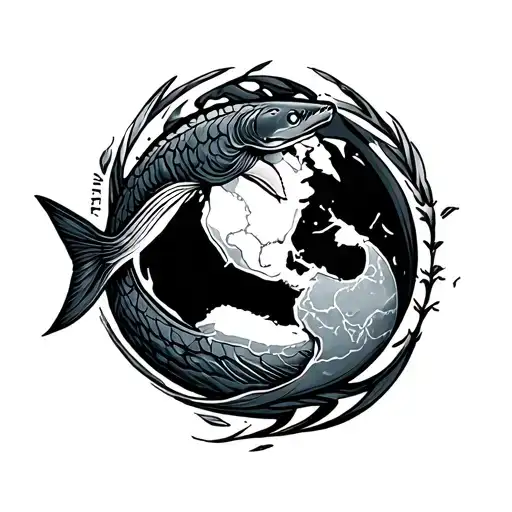 ichthys eating the world tattoo design idea