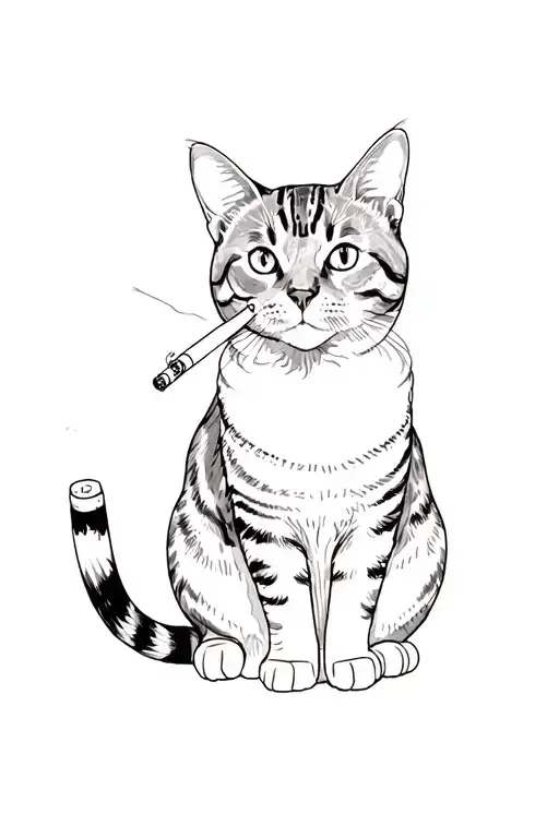 gray tabby cat smoking cigarette tattoo design idea