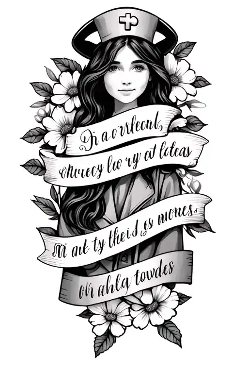 nurse, children name written, flowers, Bible verse tattoo design idea