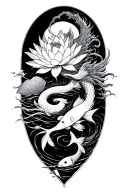 ryujin with lotus and 3 kio fish swimming upstream tattoo design idea